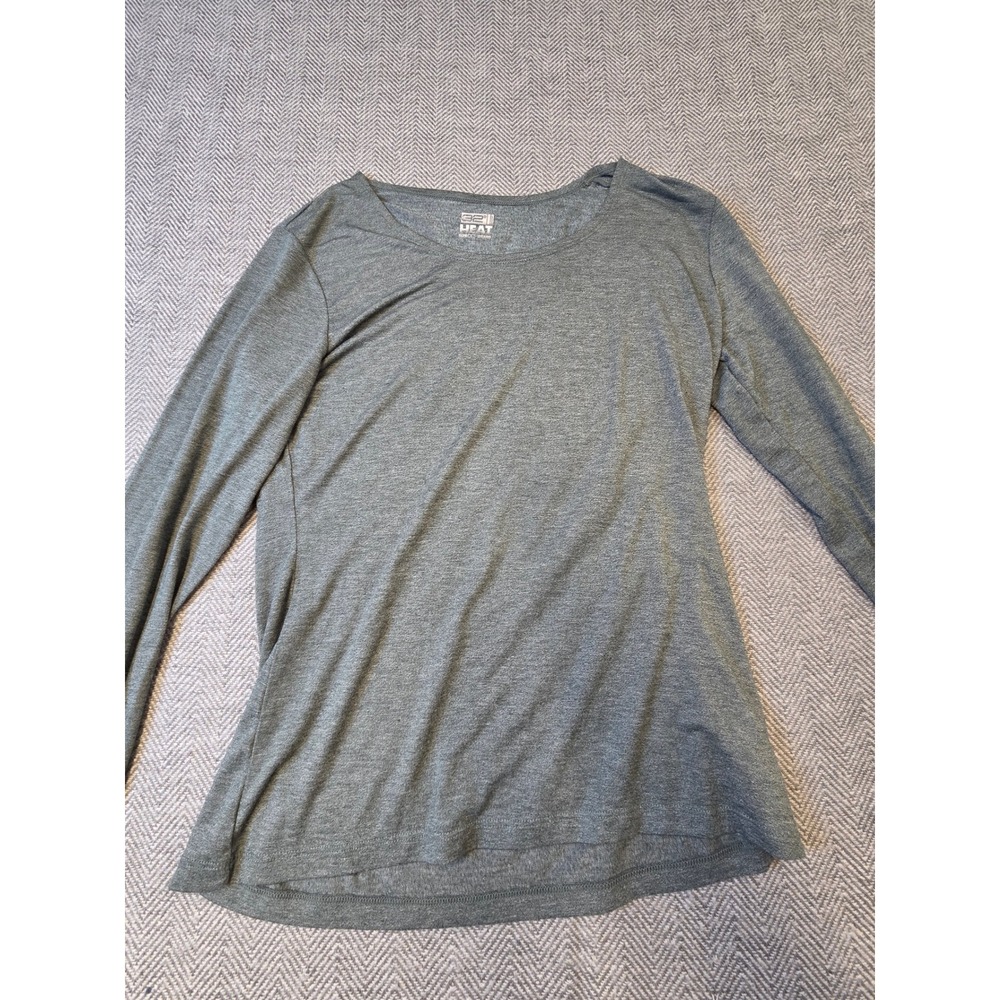 32 Degrees Heat T-Shirt Womens Large Gray Heather Stretch Long Sleeve Round Neck